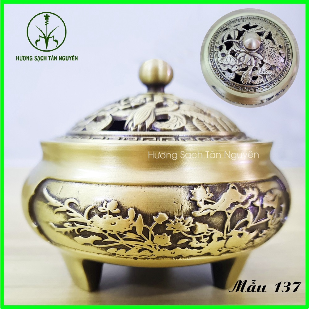 Lư hương đốt trầm Tân Nguyên, lư đồng xông trầm nguyên khối loại 1, nặng 400g