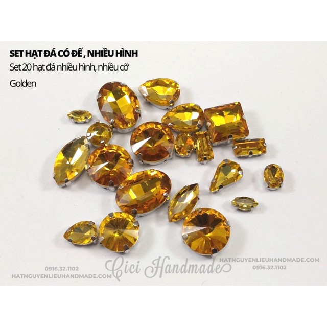 Set 20 hạt đá đế có lỗ khâu, nhiều hình, nhiều cỡ Cici Handmade chuyên hạt đá hạt cườm hạt trang sức