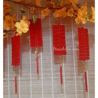 Set 4 dây pháo nhung đỏ treo cây mai cây đào trang trí Tết