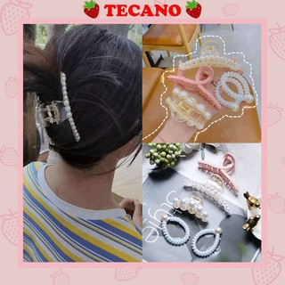 Set 5 kẹp tóc Tecano dây buộc tóc kèm túi Hàn Quốc siêu xinh siêu sang chảnh KT28