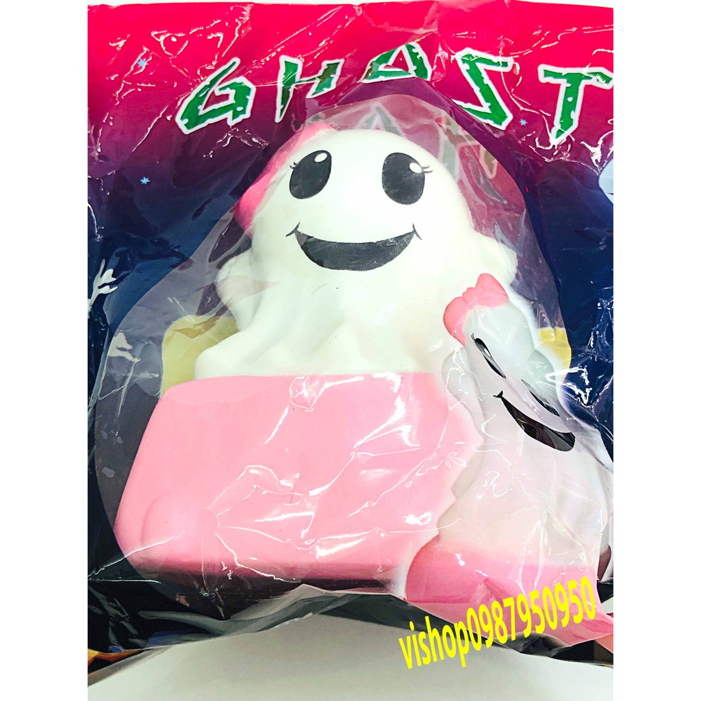 SQUISHY BÚP BÊ ĐEO NƠ HỒNG TẶNG KÈM BAO BÌ GHOST- SQUISHY MA HỒNG ĐÁNG YÊU