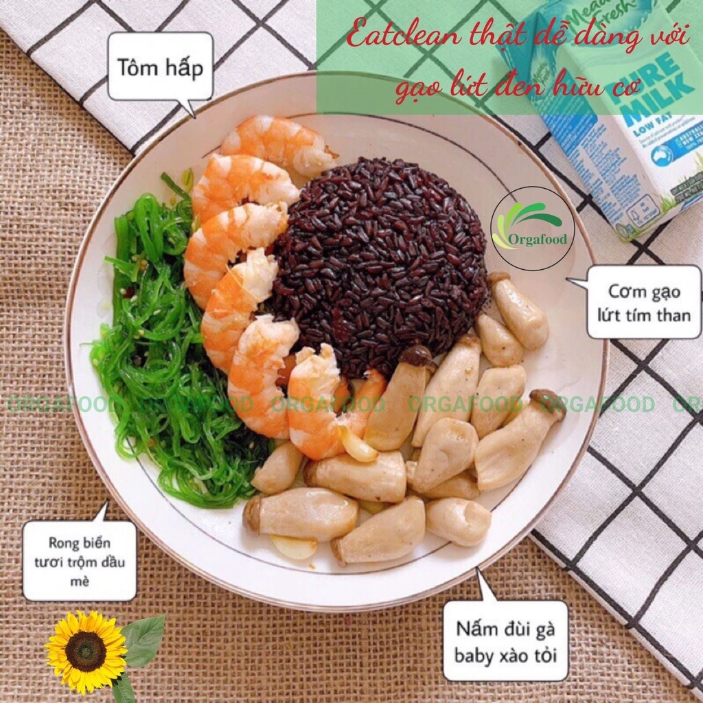 Gạo lứt đen dẻo hữu cơ nguyên cám Orgafood 1kg, gạo lức ăn kiêng giảm cân, eatclean không cần ngâm