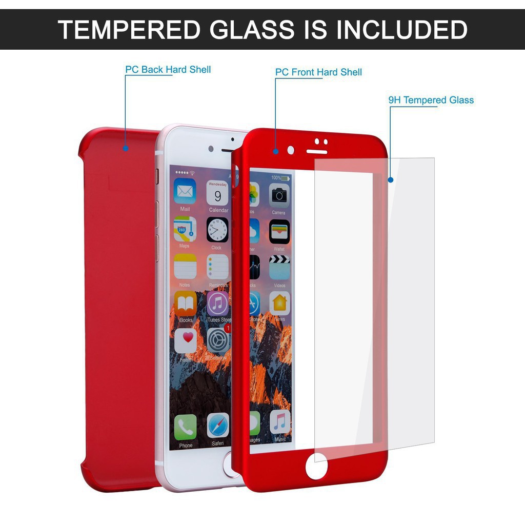 360° Ốp Lưng Bảo Vệ Mặt Trước Và Sau Cho iPhone 6 6S 7 8 Plus iPhoneX