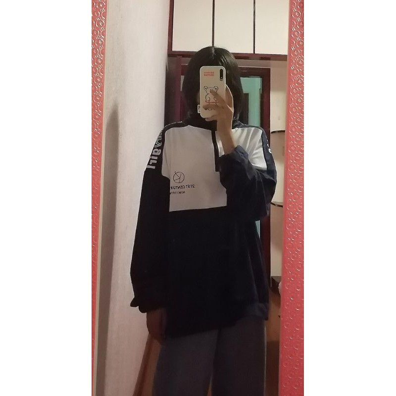 [Order] Áo sweater nỉ da cá dáng rộng trắng và xanh than màu cá tính dáng rộng cổ cao kéo khóa ulzzang (ảnh thật) | BigBuy360 - bigbuy360.vn