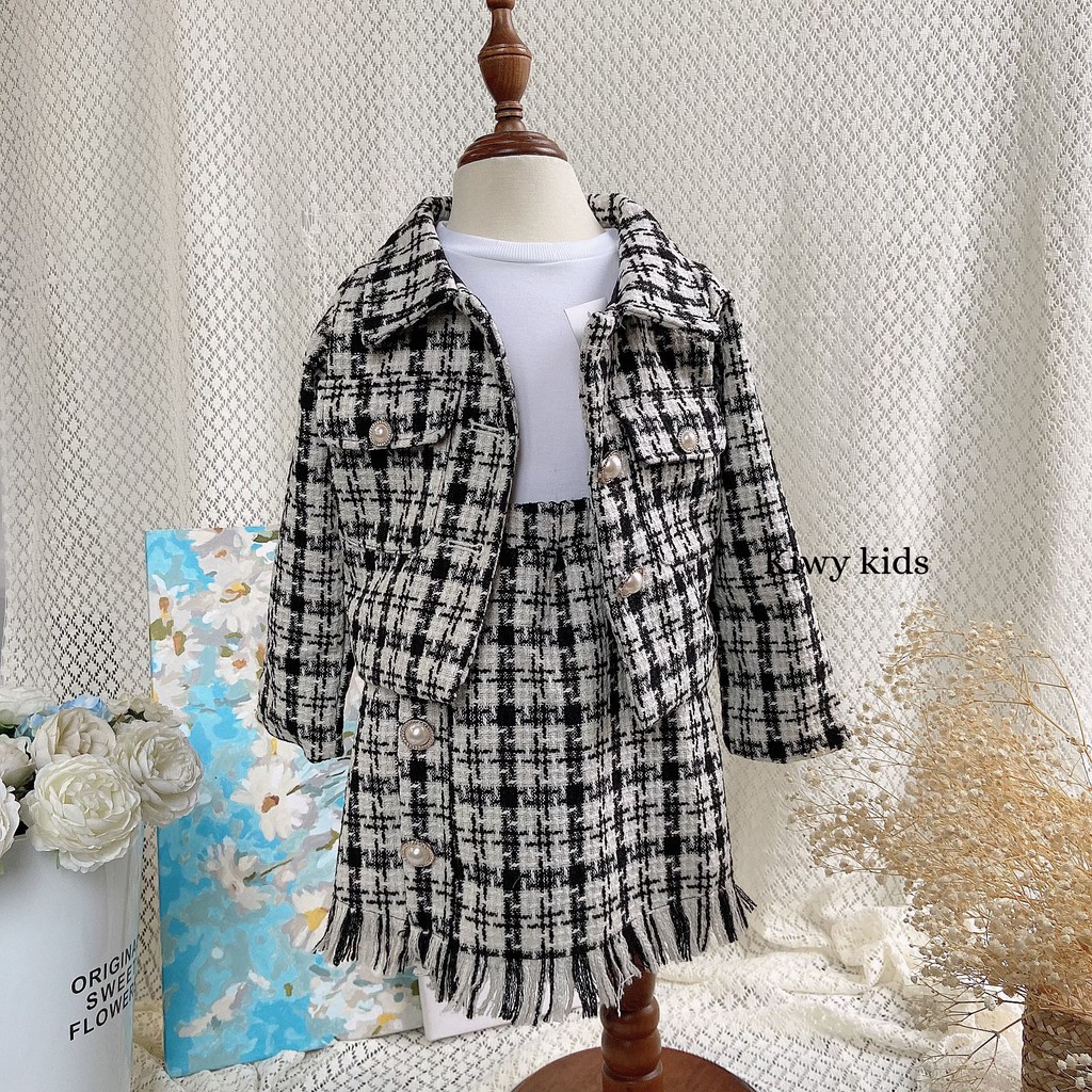 Set váy dạ Tweed KIWY KIDS64 phong cách thanh lịch cho bé gái từ 1 đến 7 tuổi