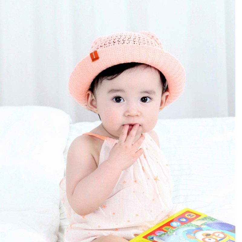 Kids Baby Summer Cotton Yarn Hats Boy Girls Cute Bear Ears Beach Straw Hat Hollow Breathable Basin Cap Toddler Travel Caps