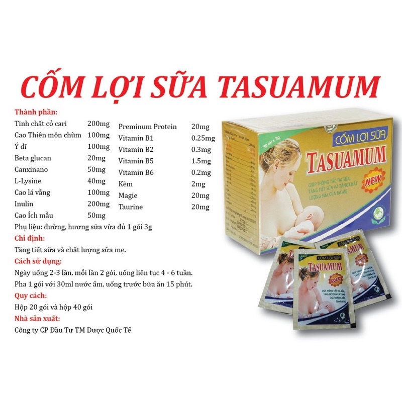 Cốm lợi sữa Tasuamum - Hộp 20 gói