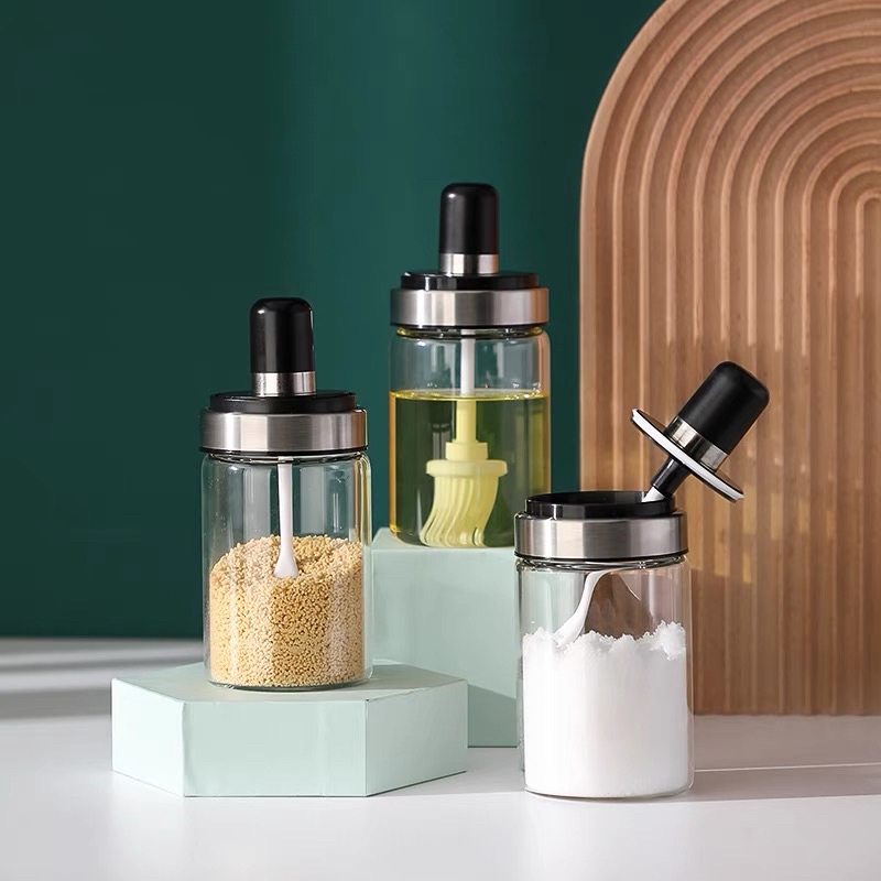 Hũ đựng gia vị thuỷ tinh Hũ gia vị kèm muỗng Lọ đựng gia vị 250ml