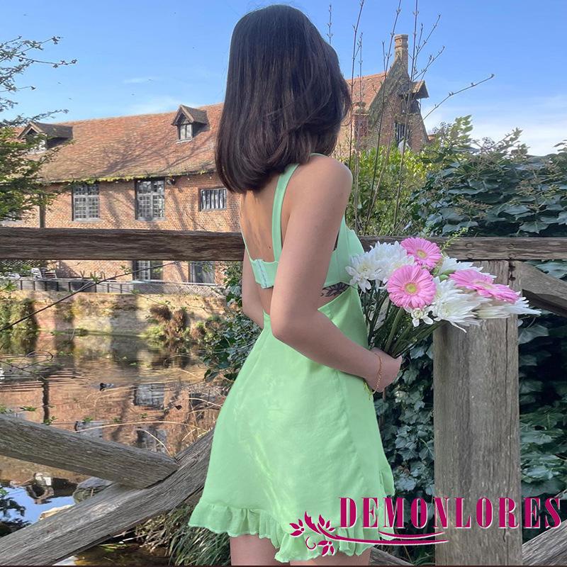 Đầm Ngắn Không Tay Khoét Rỗng Màu Trơn Thời Trang Xuân Hè Cho Nữ