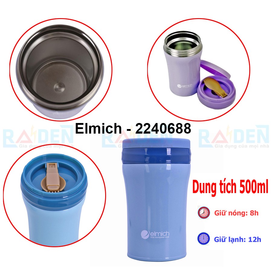 BÌnh đựng nước, đựng thức ăn giữ nhiệt inox 304 thiết kế 3 lớp thương hiệu Elmich