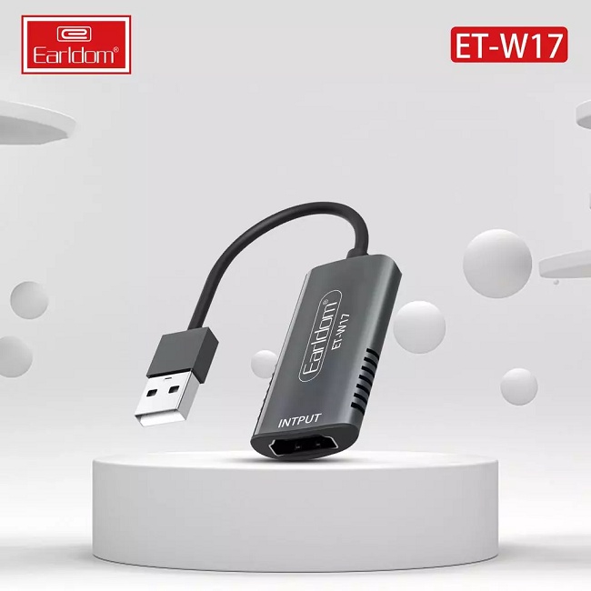 Cáp HDMI to USB 3.0 video capture Earldom ET-W17 - hỗ trợ Live Stream, ghi hình từ điện thoại, Camera, PS4, XBOX