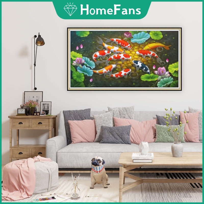 Bộ Tranh Đính Đá 5D Tự Làm Hình Cá Koi May Mắn 50x30cm / 70x40cm / 90x50cm