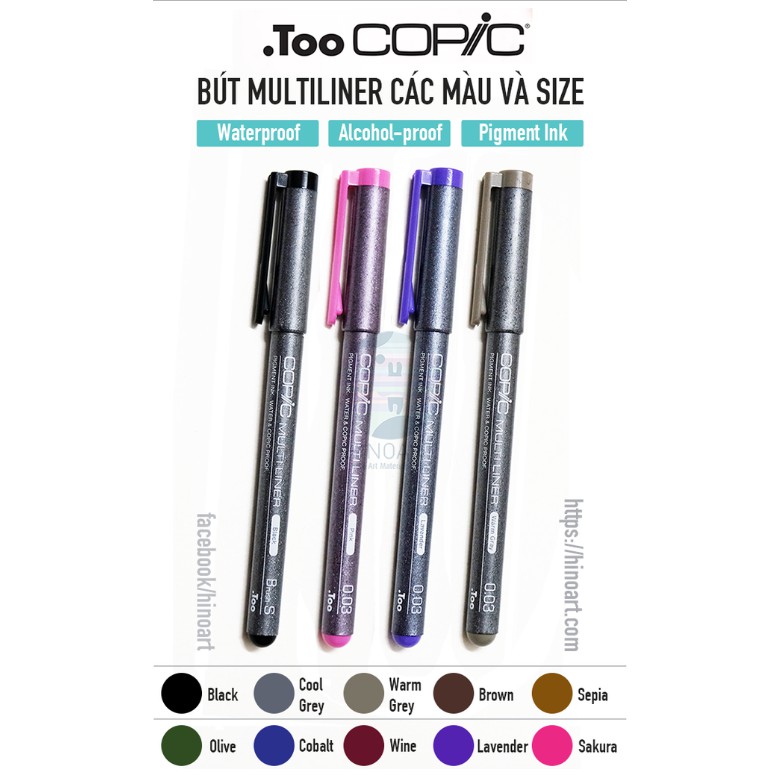 Copic Multiliner lẻ (các màu Grey, Cobalt, Olive, Sepia, Brown)