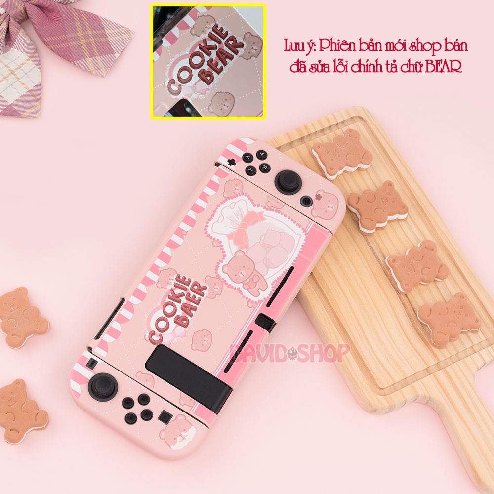 Ốp lưng + case Joy-Con chủ đề Cookie Bear nhựa TPU dẻo cao cấp hãng Geekshare cho Nintendo Switch