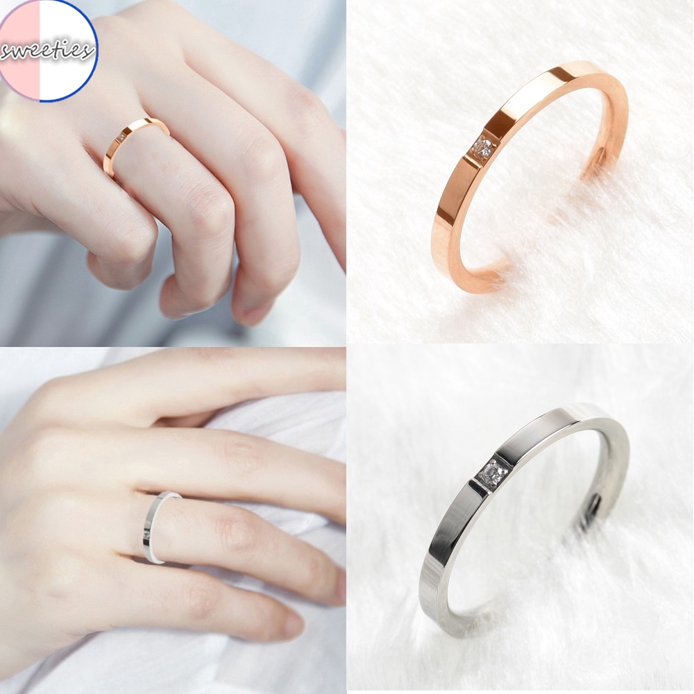 Nhẫn titan đính đá thời trang cho các cặp đôi size 6-10