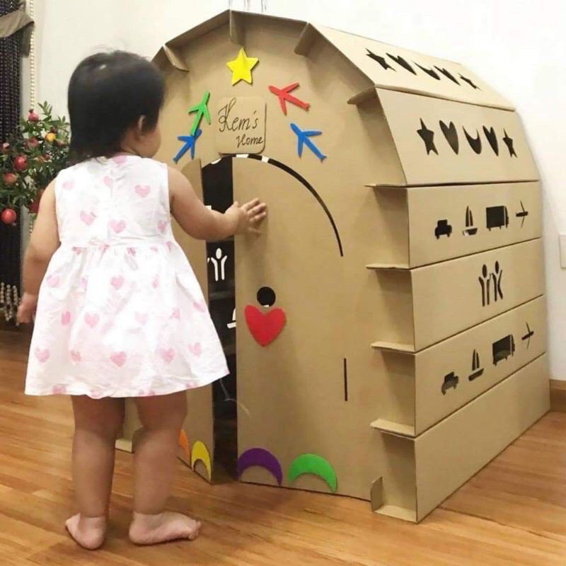 [ FREE SHIP ] Nhà Bìa Carton Cho Bé Siêu Đẹp, Chắc Chắn - Nhà đồ chơi lắp ghép thông minh cho bé