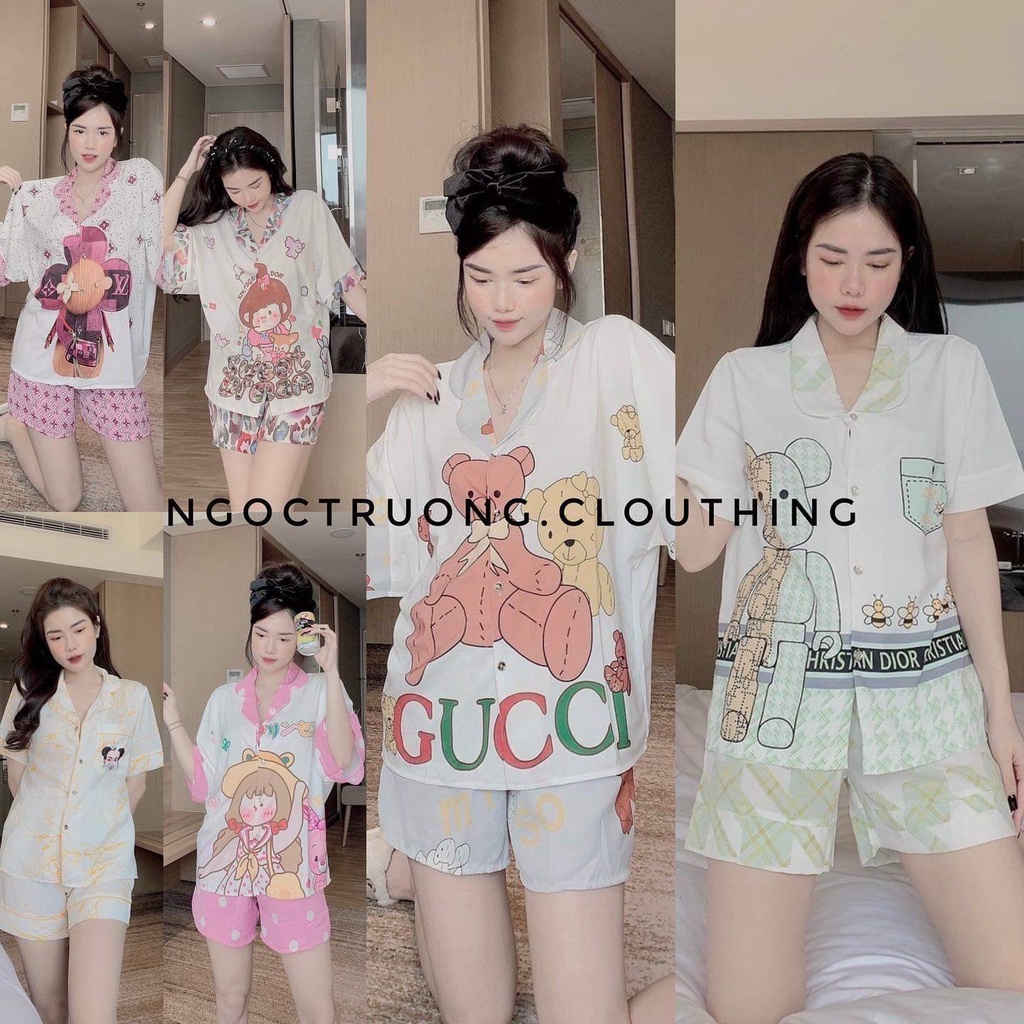 Đồ bộ ngủ Pijama lụa Mango in 5D cao áo cộc quần đùi xinh xắn