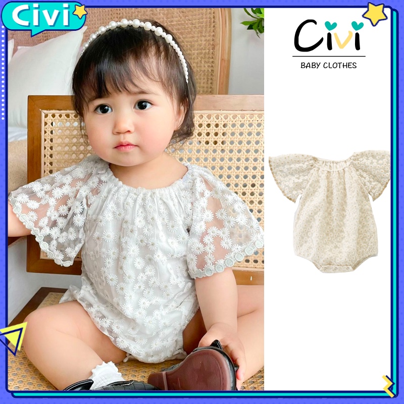 Bộ Áo Liền Quần Tay Phồng Thêu Hoa Cúc Thời Trang Mùa Hè Xinh Xắn Cho Bé Gái 2066