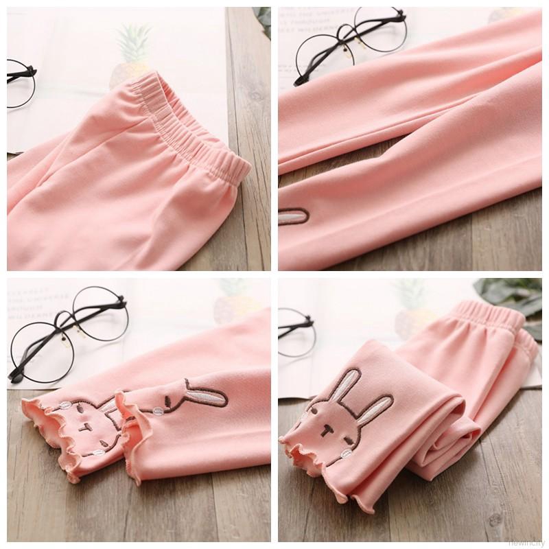 Quần legging bằng cotton thêu họa tiết hoạt hình dành cho bé gái