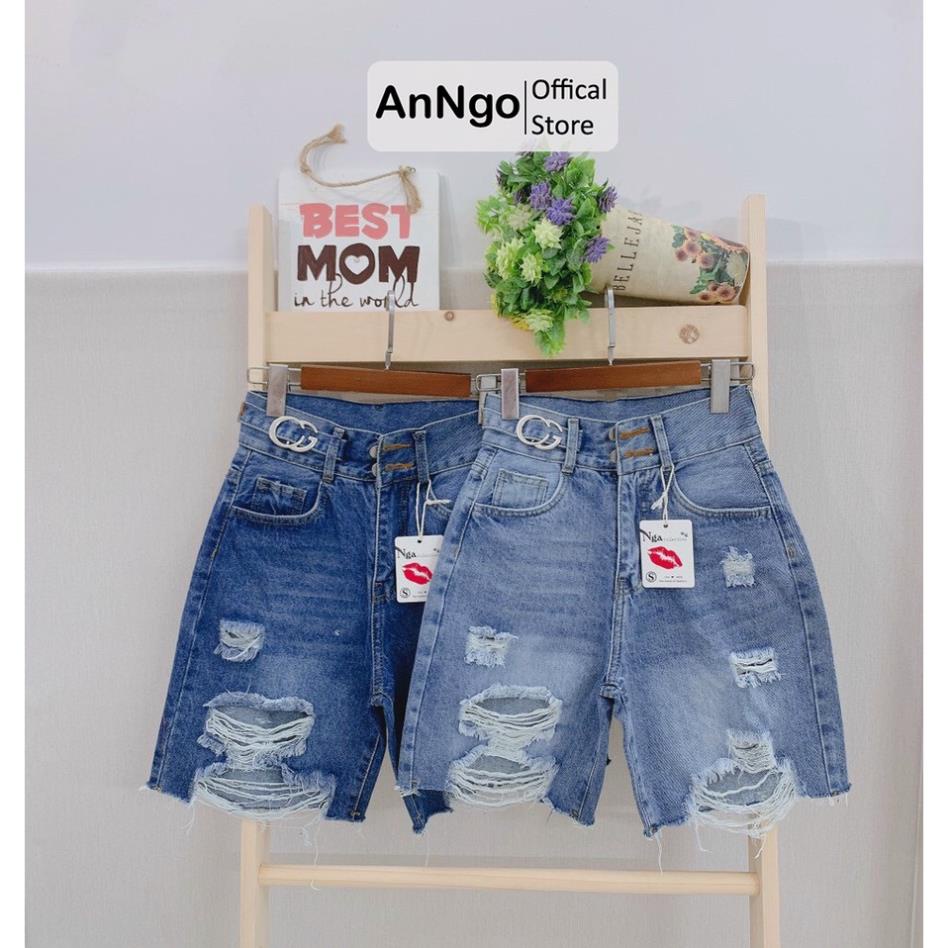 Quần jean ngố nữ rách gối vải jean denim đẹp dễ phối đồ AnNgo - AT168 *
