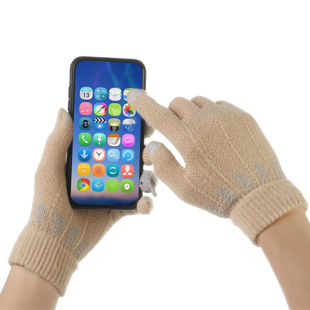 JONYE Găng Tay Dệt Kim Mềm Mại Hoạ Tiết Chú Mèo Đáng Yêu