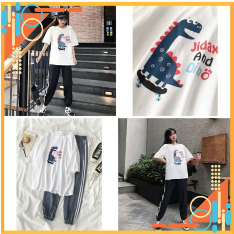 🔥HOT🔥 Đồ Bộ Legging Jogger Line Phối Thun Nam Nữ Unisex (Thể Thao, Nhà) Hình Jidax And Dino | BigBuy360 - bigbuy360.vn