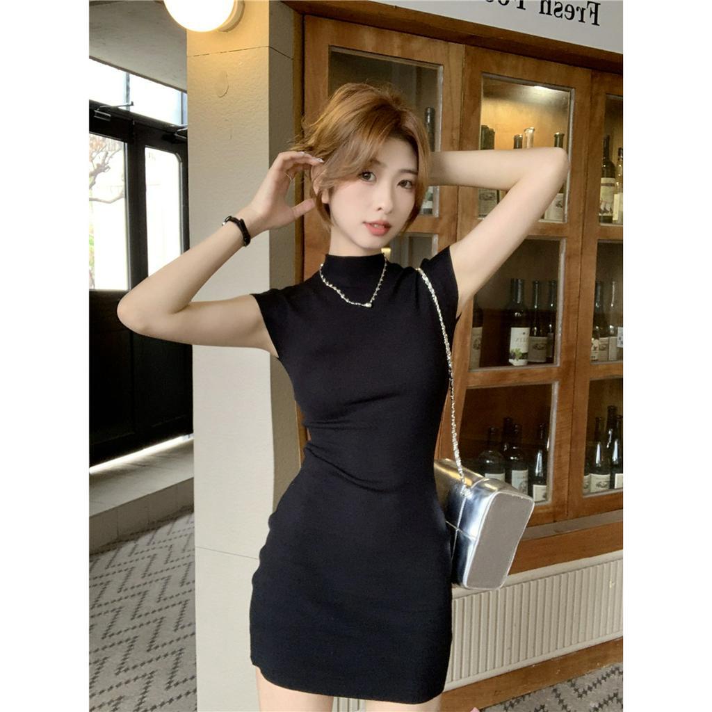 Đầm Mini Tay Ngắn Cổ Tròn Màu Trơn Dáng Ôm Thời Trang Mùa Hè Xinh Xắn Cho Nữ