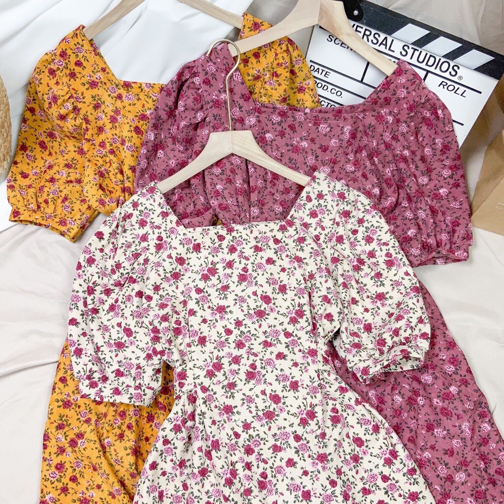 Đầm Maxi hoa, vải nhung tăm, phối xếp li, đầm Vintage đi biển, du lịch, chụp ảnh