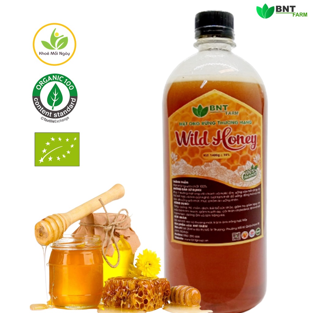 Mật ong rừng nguyên chất BNT FARM, Khối lượng 1400G ± 10%, đạt TCVN 5375:1991,100% dã sinh,chuẩn Organic, bao test