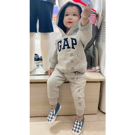 Bộ Nỉ Cho Bé , Bộ Nỉ Bông Gap Màu Ghi Có Mũ Cho Bé - Nhà Cam