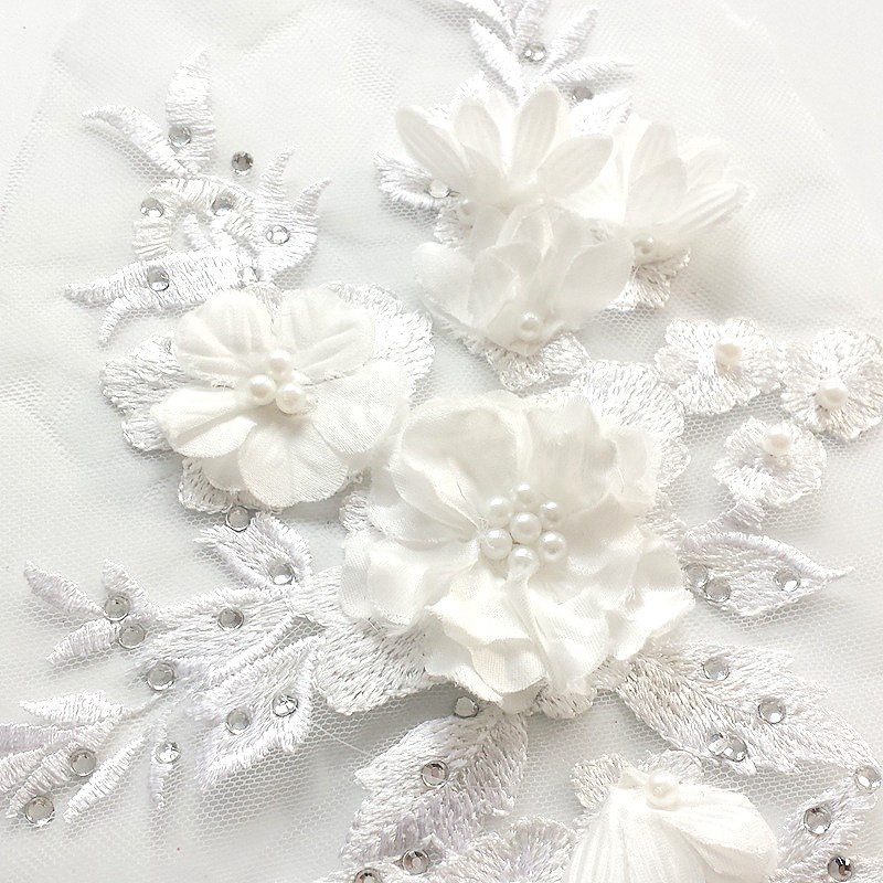 Miếng vá quần áo thiết kế ren thêu hoa đính cườm dạng thêu ủi trang trí đầm cưới tự làm đẹp mắt màu xanh da trời