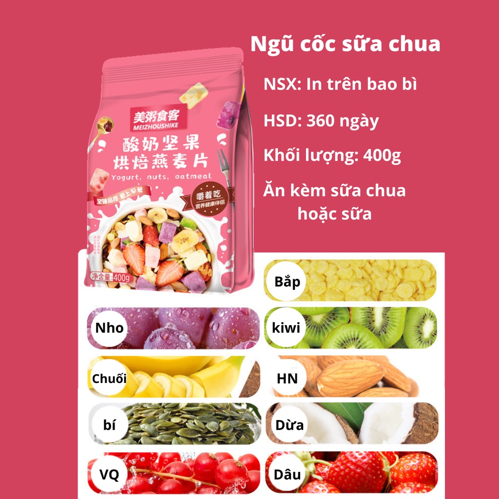 Ngũ cốc sữa chua trái cây nguyên hạt ăn liền, bổ sung dinh dưỡng cho người giảm cân, ăn kiêng, bà bầu, eat clean