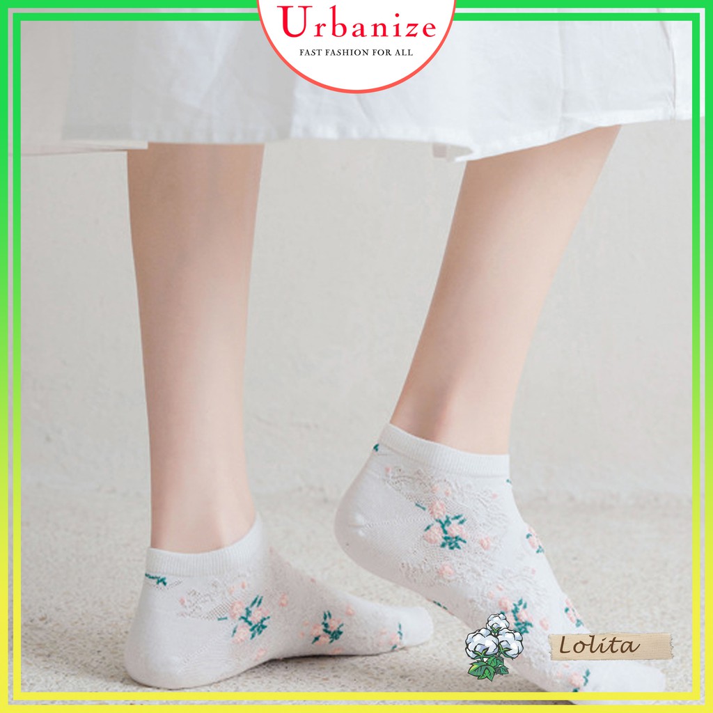 Tất nữ cổ ngắn trắng dễ thương vớ thêu họa tiết Lolita - Urbanize
