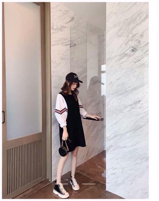 VÁY ĐEN PHỐI TAY KẺ SIÊU HOT | BigBuy360 - bigbuy360.vn