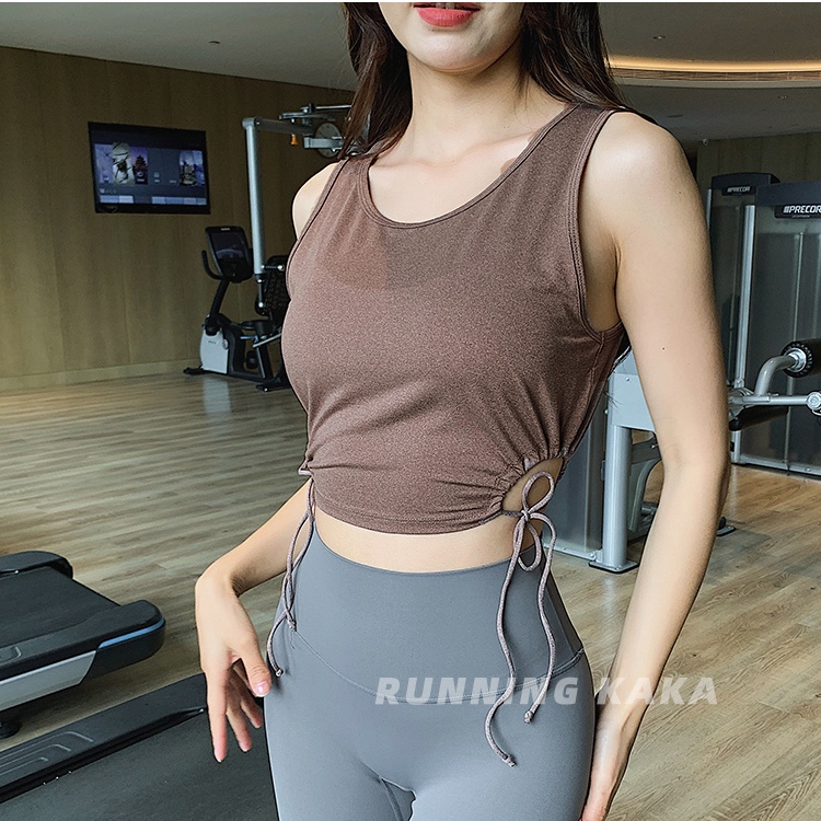 Áo thun thể thao BEAUTYTREND sát nách dáng rộng phối dây rút thời trang năng động cho nữ