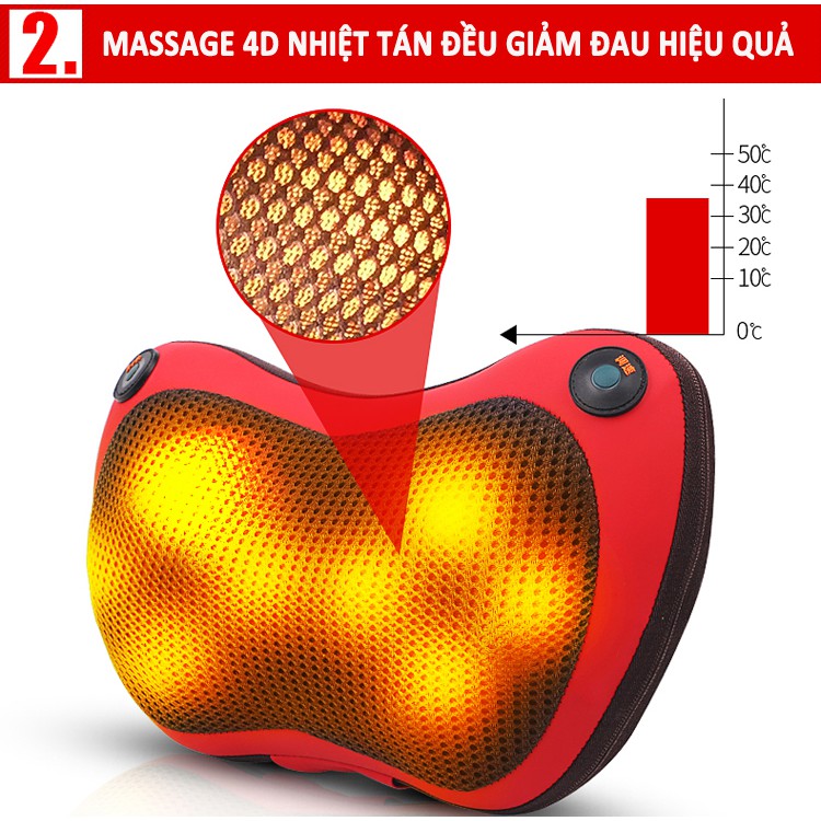 Gối massage hồng ngoại 8 bi Magic PL-818 / Gối masage cổ lưng vai hồng ngoại 8 bi