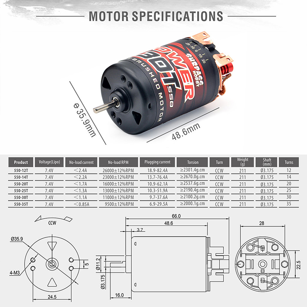WLTOYS TRAXXAS Động Cơ Chổi Than 550 3-Solt 12T 14T 20T 25T 30T 35T BCD80A ESC Cho Xe Điều Khiển Tỉ Lệ 1 / 10 1 / 12