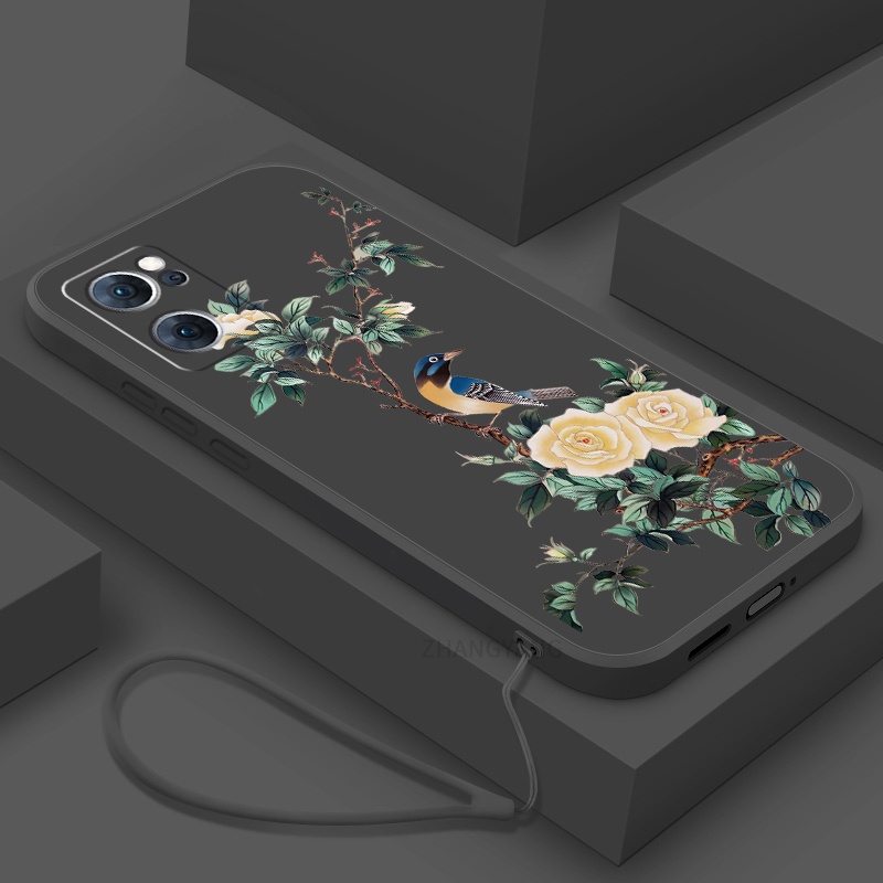 Ốp Điện Thoại TPU Mềm Họa Tiết Hoa Và Chim Có Dây Đeo Cho oppo reno 7 5g reno 7 se