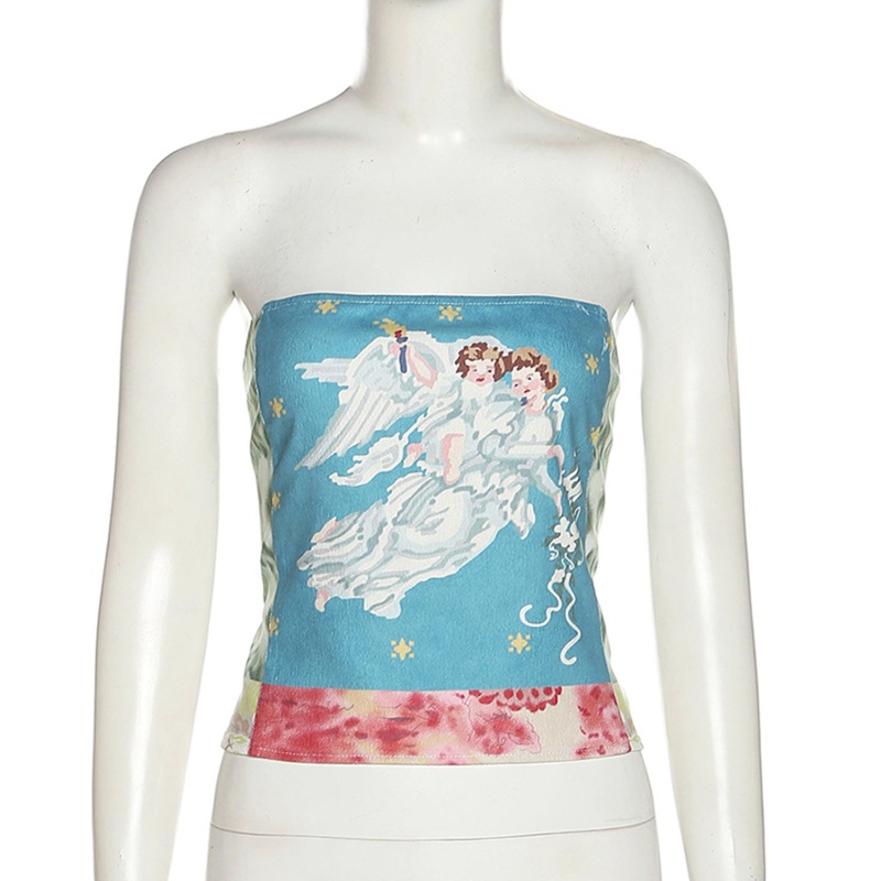 Áo Nịt Ngực Polyester Bản Rộng In Hình Thiên Thần Phong Cách Gothic Cổ Điển Cho Nữ