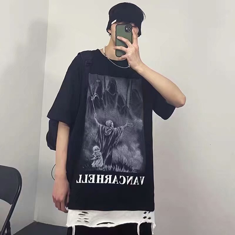 Áo Thun Nam Tay Ngắn Dáng Rộng Phong Cách hip hop Cá Tính Size M-8XL