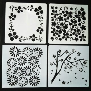 Bộ 4 khuôn vẽ mica dẻo hình hoa lá 13*13cm
