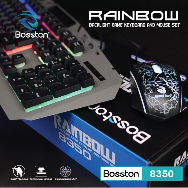 Bàn Phím Và Chuột Máy Tính Có Dây Bosston 8350, Bàn Phím Gaming LED 7 Màu Phím Bấm Êm Dùng Cực Bền
