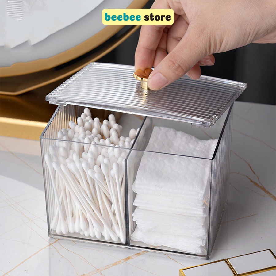 Hộp Đựng Bông Ngoáy Tai, Bông Tẩy Trang, Đồ Trang Điểm Cao Cấp Chia Ngăn R005