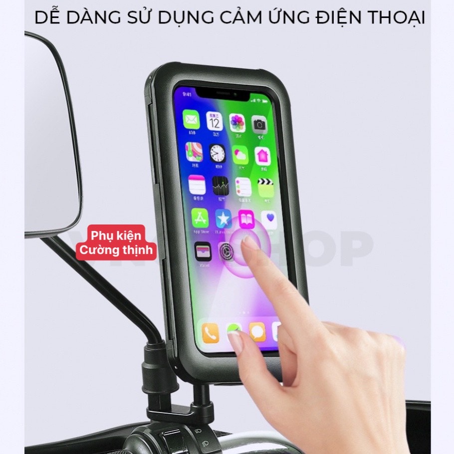 Kẹp giá đỡ điện thoại xe máy gắn chân gương, kẹp điện thoại để trên cho xe máy chống nước đi mưa M3A