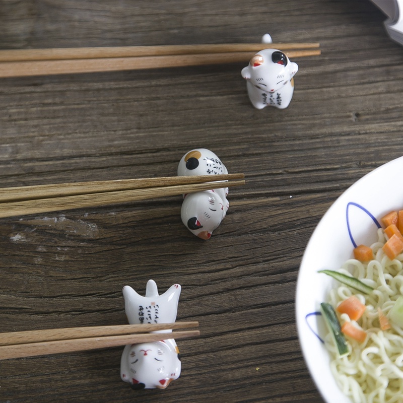 SWEEJAR Giá đỡ đũa  bằng gốm sứ hình mèo may mắn dễ thương