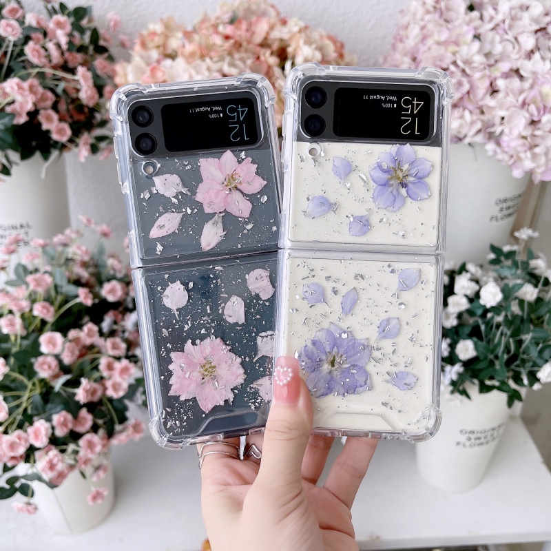 Ốp Điện Thoại PC Cứng Nắp Gập Họa Tiết Hoa Khô Xinh Xắn Chống Sốc Cho Samsung Galaxy Z Flip 3 Flip1/2