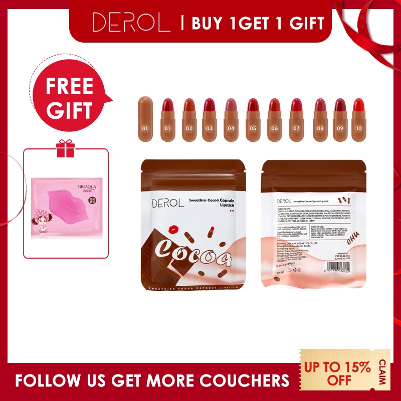 [Hàng mới về] Set 10 Son Môi Derol Thiết Kế Hình Viên Thuốc Độc Đáo