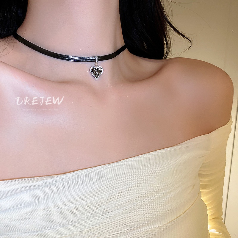 DREJEW Vòng cổ choker mặt trái tim đính đá zircon phong cách thời trang Pháp độc đáo dành cho nữ