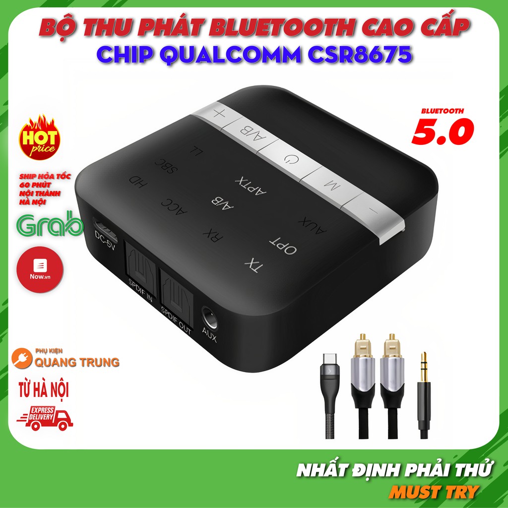 Bộ thu phát bluetooth 5.0 TX200 hỗ trợ âm thanh hifi, cổng quang, aux 3.5mm hỗ trợ aptx HD
