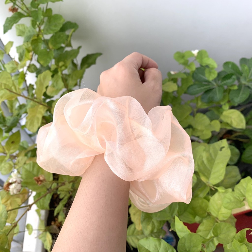 Cột tóc vải scrunchies voan ánh sáng cao cấp